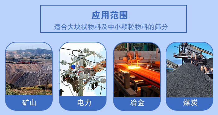 礦業振動篩應用行業：適合大塊狀物料及中小顆粒物料的篩分：礦山，電力，冶金，煤炭等。