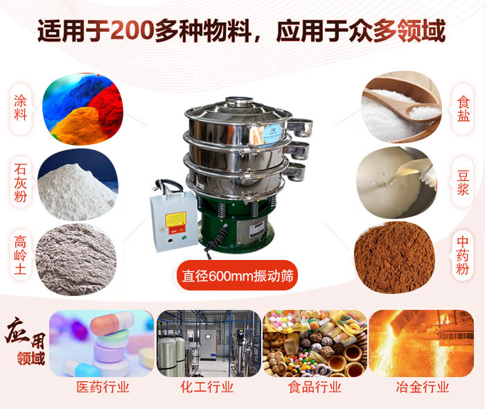 直徑600mm振動篩使用的行業:醫藥行業，公害處理，食品行業，化工行業。